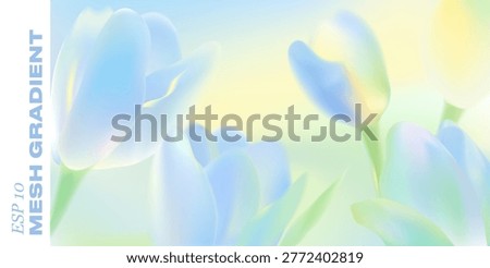 Gentle spring background features blooming tulip petals in pastel gradient. Fresh floral design with soft bokeh effect perfect for romantic Easter greeting cards and banners. Mesh vector illustration
