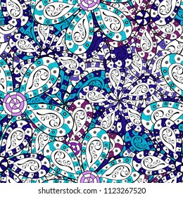 Gentle, spring floral background. Flowers on white, blue and black colors. Vector floral pattern in doodle style with flowers.