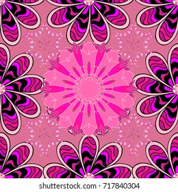 Gentle, spring floral background. Flowers on pink, magenta and black colors. Vector floral pattern in doodle style with flowers.