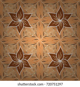 Gentle, spring floral background. Flowers on yellow, beige and brown colors. Vector floral pattern in doodle style with flowers.