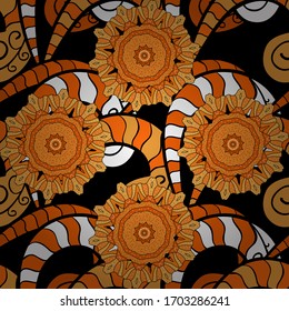 Gentle, spring floral background. Vector floral pattern in doodle style with flowers. Flowers on yellow, orange and black colors.