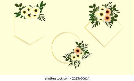 Gentle Spring Floral Bouquet frame with flowers. Vintage Greeting Card, Wedding, social media, web, decor ornament, label . Vector illustration.