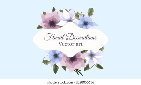 Gentle Spring Floral Bouquet frame with flowers. Vintage Greeting Card, Wedding, social media, web, decor ornament, label . Vector illustration.