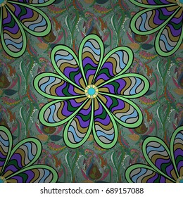 Gentle, spring floral on colorful background. Vector pattern. Vector illustration. Exploding flowers abstractly placed.