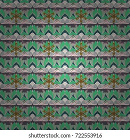 Gentle, spring floral on gray, neutral and green colors. Vector illustration. Vector floral pattern in doodle style with flowers and leaves.