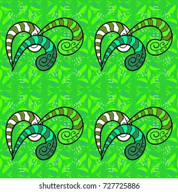 Gentle, spring floral on green, black and white colors. Vector illustration. Vector floral pattern in doodle style with flowers.
