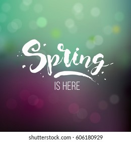 Gentle spring lettering on sun breams background. Vector illustration