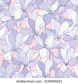 Gentle spring seamless background purple big flowers  print for fabric   dresses  home textiles