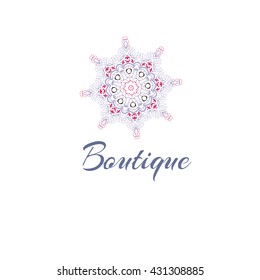 Gentle stylized logo. Company logo, stylized flower. Mandala logo. Business, invitations. Logotype with decorative elements. Retro Logo for boutique. Rigorous, concise logotype