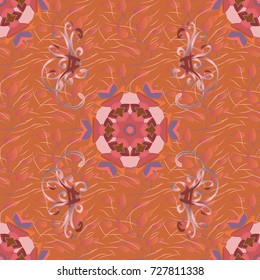 Gentle, summer floral background. Flowers on orange, pink and neutral colors. Vector floral pattern in doodle style with flowers.