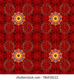 Gentle, summer floral background. Flowers on red, brown and orange colors. Vector floral pattern in doodle style with flowers.