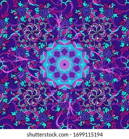 Gentle, summer floral on blue, violet and black colors. Cute Floral pattern in the small flower. Vector illustration. Vector pattern.