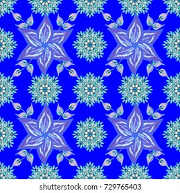 Gentle, summer floral on blue, neutral and violet colors. Vector illustration. Cute Floral pattern in the small flower. Vector pattern.