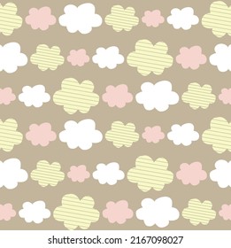 gentle summer pattern. white, pink and gray striped clouds with raindrops