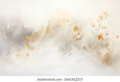 Redemoinhos suaves de ouro e bege criam uma atmosfera serena, com traços de desenhos florais e texturas macias que evocam o calor do outono de uma maneira artística