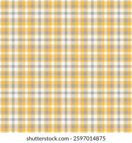 Gentle tartan check pattern, 1940s textile seamless fabric. Rag plaid texture background vector in amber and sea shell colors palette.