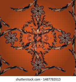 Gentle, tender floral background. Vector floral pattern in doodle style with flowers. Flowers on orange, gray and brown colors.