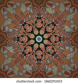 Gentle, tender floral background. Vector floral pattern in doodle style with flowers. Flowers on orange, neutral and beige colors.