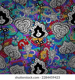 Ruhiger, zarter floraler Hintergrund. Vektor-Blumenmuster im Doodle-Stil mit Blumen. Blumen auf Weiß, Schwarz und Blau.