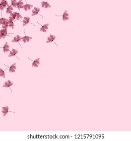 Gentle tropical flowers. Transparent petals on a pink background. Floral pattern in pastel colors.