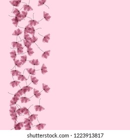 Gentle tropical flowers. Transparent petals on a pink background. Floral pattern in pastel colors.