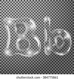 Gentle underwater or soap bubbles in the shape of letter B in gray shades on transparent background, vector