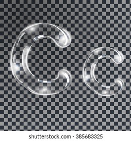 Gentle underwater or soap bubbles in the shape of letter C in gray shades on transparent background, vector