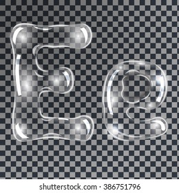 Gentle underwater or soap bubbles in the shape of letter E in gray shades on transparent background, vector