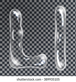 Gentle underwater or soap bubbles in the shape of letter L in gray shades on transparent background, vector