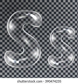 Gentle underwater or soap bubbles in the shape of letter S in gray shades on transparent background, vector