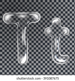 Gentle underwater or soap bubbles in the shape of letter T in gray shades on transparent background, vector