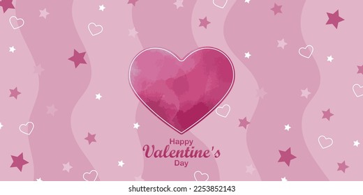 Gentle vector card in pink tones for Valentine's Day with watercolor hearts and text