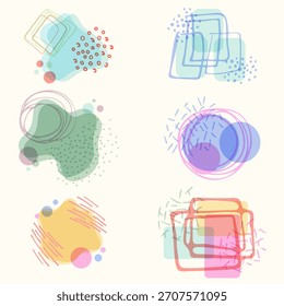 Gentle vector collection of soft, transparent abstract shapes with delicate geometric elements. Ideal for wellness, beauty, minimal design, and light-themed digital projects.