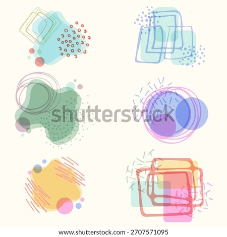 Gentle vector collection of soft, transparent abstract shapes with delicate geometric elements. Ideal for wellness, beauty, minimal design, and light-themed digital projects.