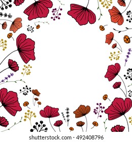 gentle vector patterned frame of red flowers,buds and berries where you can write different words