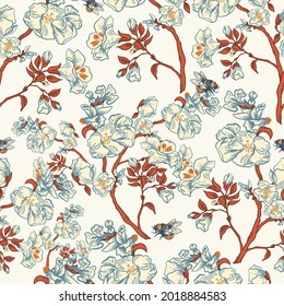 Sanftes Vintage-Blütenmuster nahtlos. Botanische Blumen. Regency-Textur, Barockstil, handgezeichnet