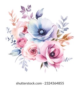 Gentle Watercolor Fairy Florals - White Background Clipart Set