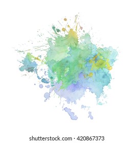 Gentle watercolor spot with droplets, smudges, stains, splashes. Colorful multicolor blot in grunge style. To design and decor backgrounds, banners, flyers.