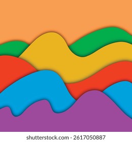 Gentle waves in background. Possible use greeting card design, banner, wallpaper, or background image. Yellow, orange, green, red, blue, and purple.