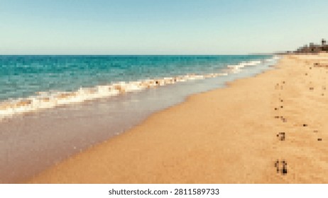 Gentle waves meet a sandy beach under a clear sky