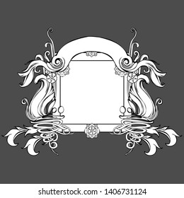 gentle white and black lined medieval style frame. Mythological magic leaves and flowers. Decorative blossom design. Nature Vector illustration. Coloring book for adults. Vintage ornament