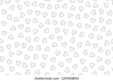 Gentle white hearts vector seamless pattern. Design endless chaotic texture from tiny heart shapes. Valentine's day, wedding, birthday and other romantic and festive events background. Shades of white