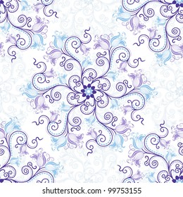 Gentle white-blue seamless background with round blue-violet floral pattern (vector)