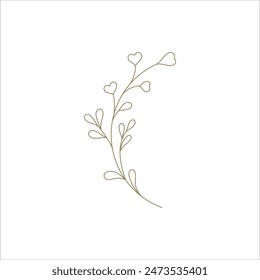 Gentle wildflower elegant feminine monochrome linear decorative element for logo vector illustration. Romantic flower botanical blossom natural plant minimalist contoured decor for wedding emblem