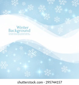 Gentle winter abstract background with falling scatter snowflakes, ice crystals and sparkles. 