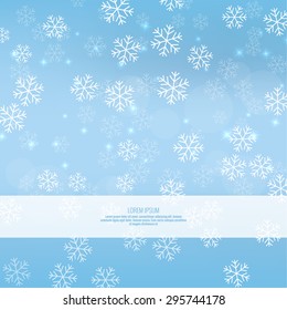 Gentle winter abstract background with falling scatter snowflakes, ice crystals and sparkles. 