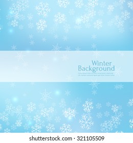 Gentle winter abstract background with falling scatter snowflakes, ice crystals and sparkles. Elegant backdrop for festive decoration.