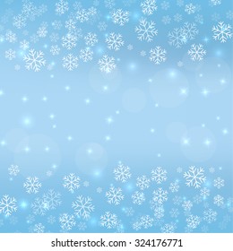 Gentle winter abstract background with falling scatter snowflakes, ice crystals and sparkles. 