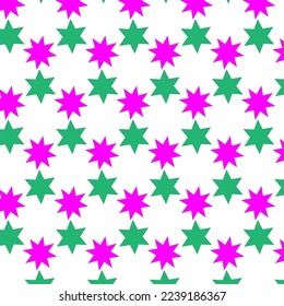 gentle winter pattern with green and fuchsia stars on a transparent background