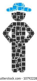 Gentleman Akimbo composition icon of square figures and circles in variable sizes. Vector items are organized into gentleman akimbo composition design concept.